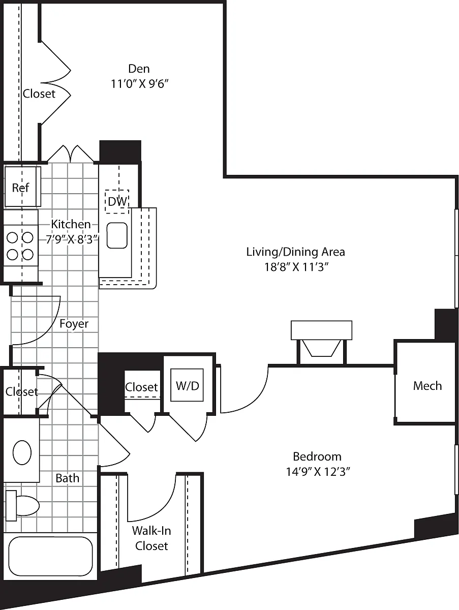 Floor plan Hartford (One Plus Den)