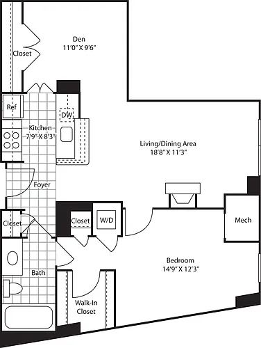 Floor plan Hartford (One Plus Den)