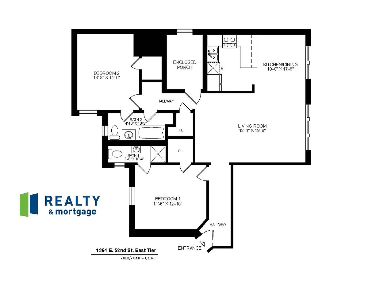 Floor plan Two Bed / Two Bath 1364 East