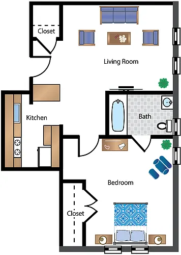 Floor plan Renovated 1 Bedroom 05A Tier