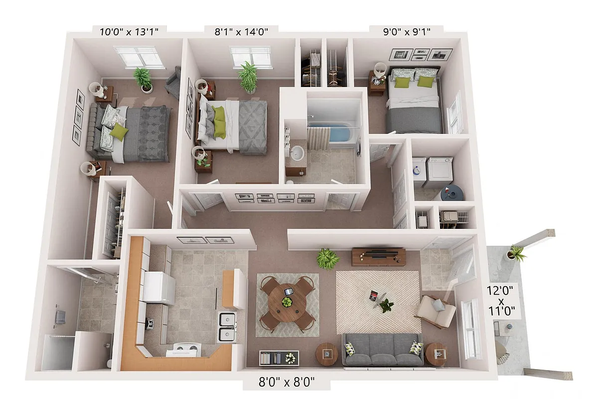 Floor plan 3 Bedroom 2 BTH
