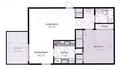 Floor plan 1 Bed x 1 Bath