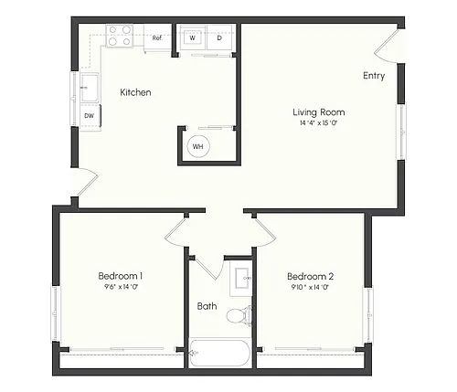 Floor plan 2B1 | 2 Bed | 1 Bath