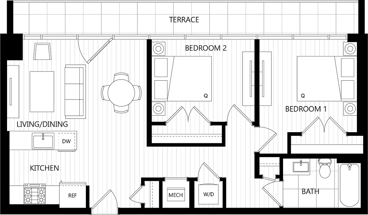 Floor plan 2 Bed/1 Bath-G7A