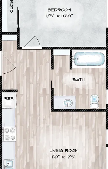 1 Bedroom Floorplan Diagram