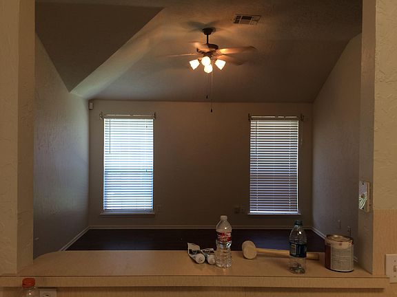 From kitchen into vaulted living room