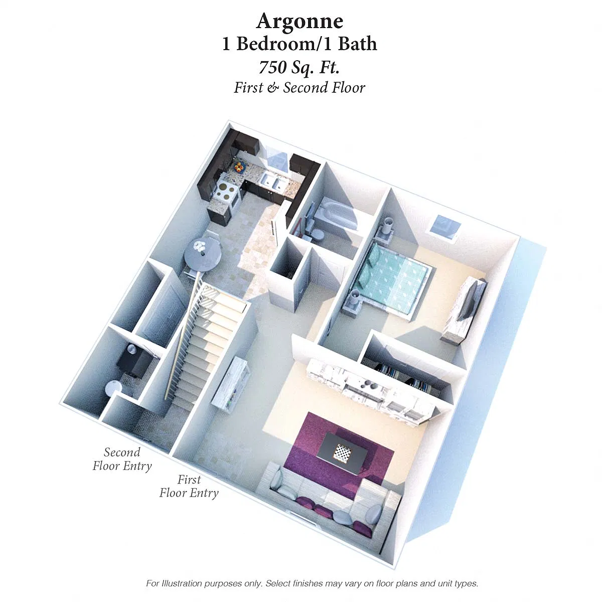 Floor plan 1B/1B Argone 750 SqFt