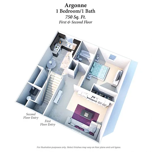 Floor plan 1B/1B Argone 750 SqFt
