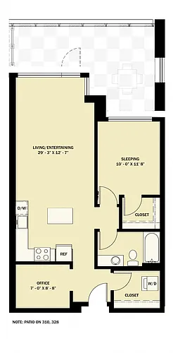 Floor plan 1 Bedroom 1 Bath Den B4