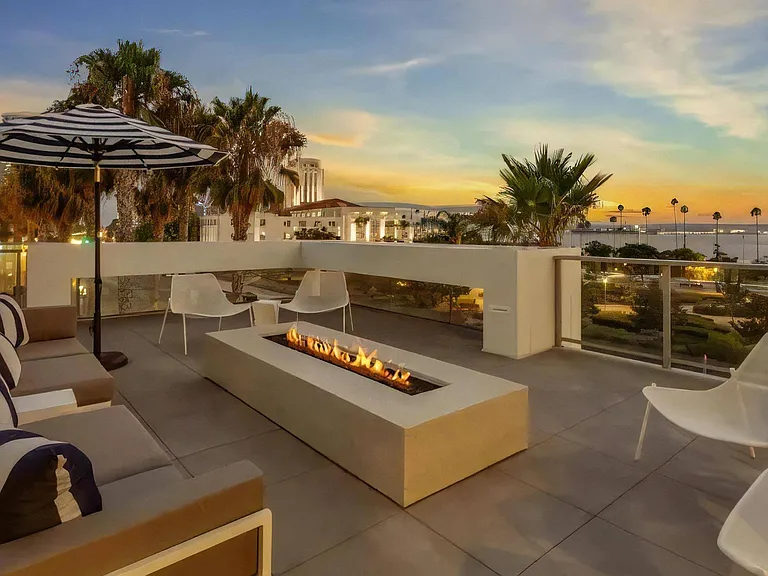 Rooftop Patio with Fire Pits at Twilight