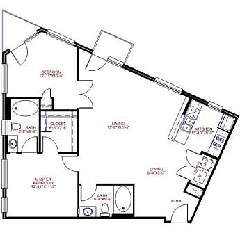Floor plan Traditional 2x2 1121 SF