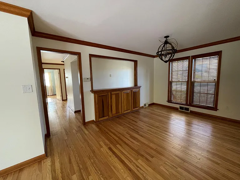 Dining area with built-in cabinetry.