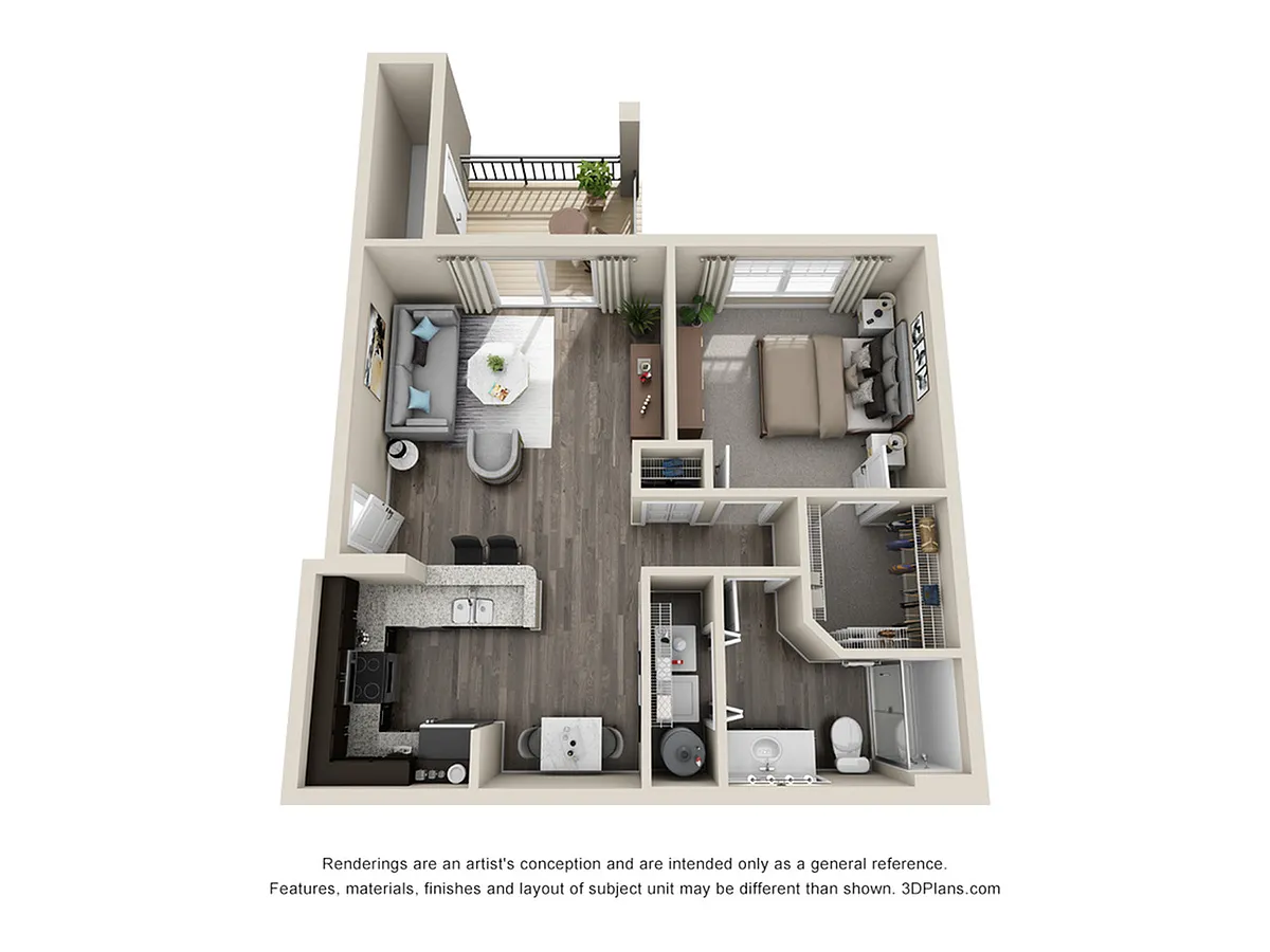 Floor plan Unit A - One Bed/One Bath Phase 1 & 2 Premium