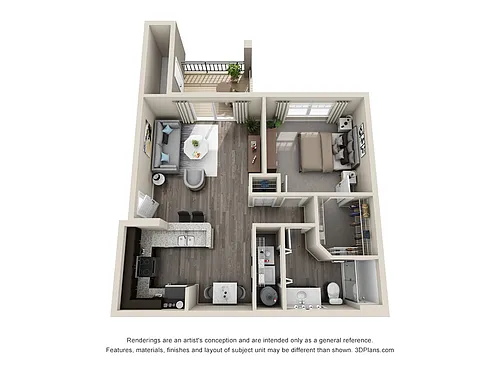 Floor plan Unit A - One Bed/One Bath Phase 1 & 2 Premium