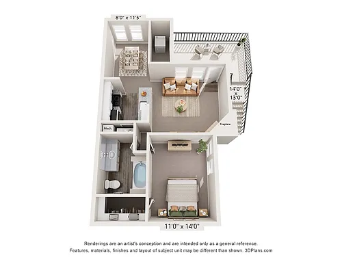 Floor plan 1 Bedroom 1 Bathroom