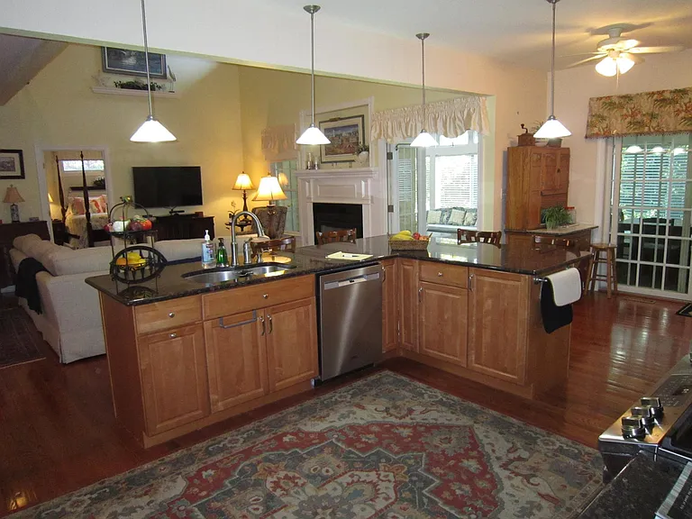 Kitchen looking at LR behind center island