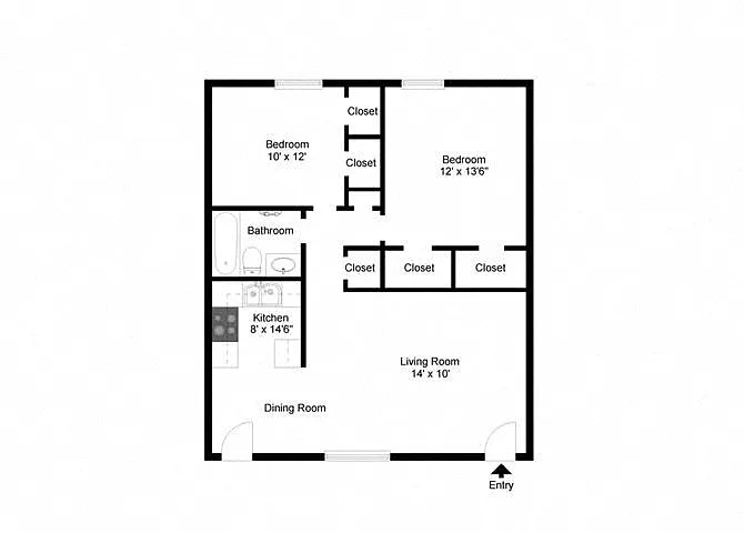 Floor plan 2 Bedroom 1 Bathroom