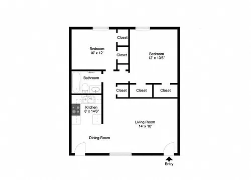 Floor plan 2 Bedroom 1 Bathroom
