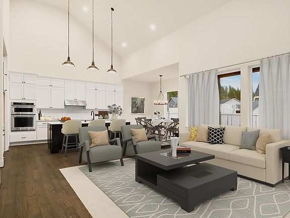Great room with lofty cathedral ceiling