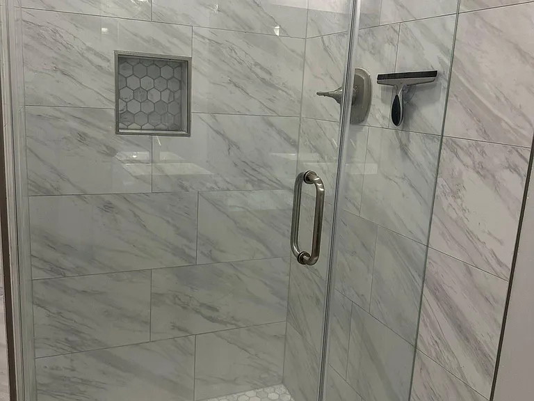Newly renovated Master bath, double vanity, custom glass shower, bath