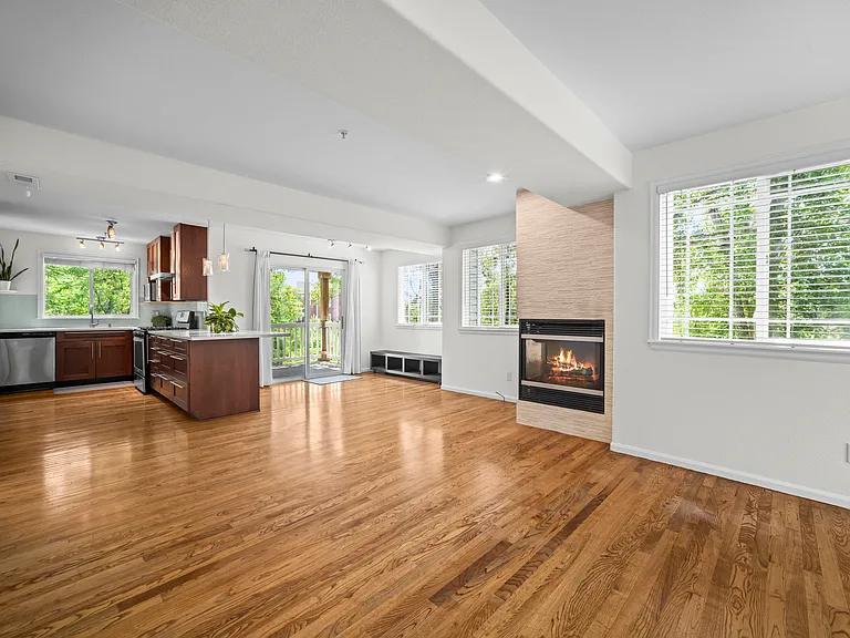 Gas fireplace, lots of light and windows