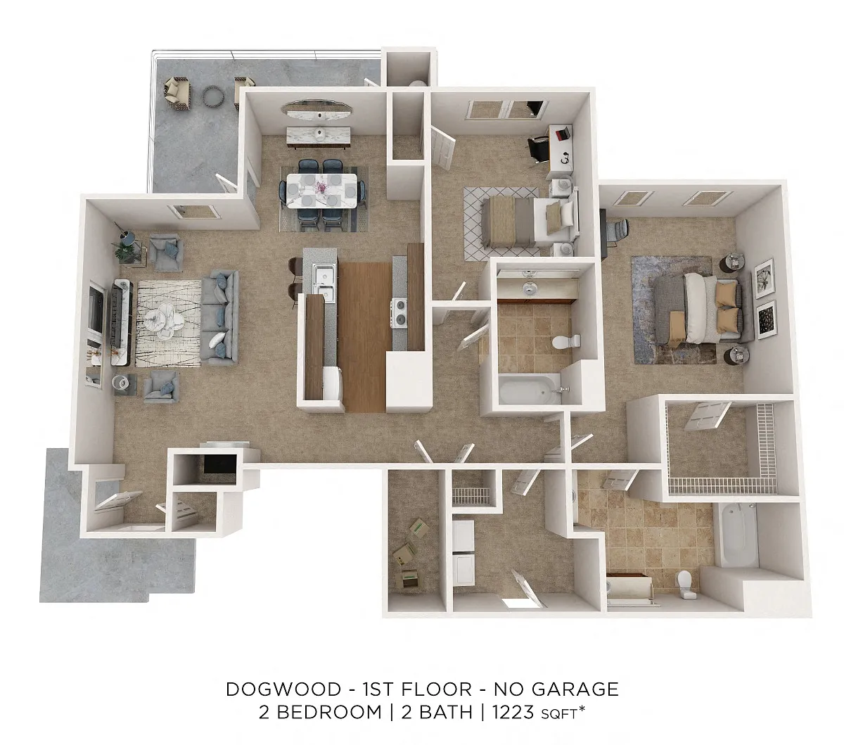 Floor plan Two Bedroom 2 Bath - 1,223 sqft