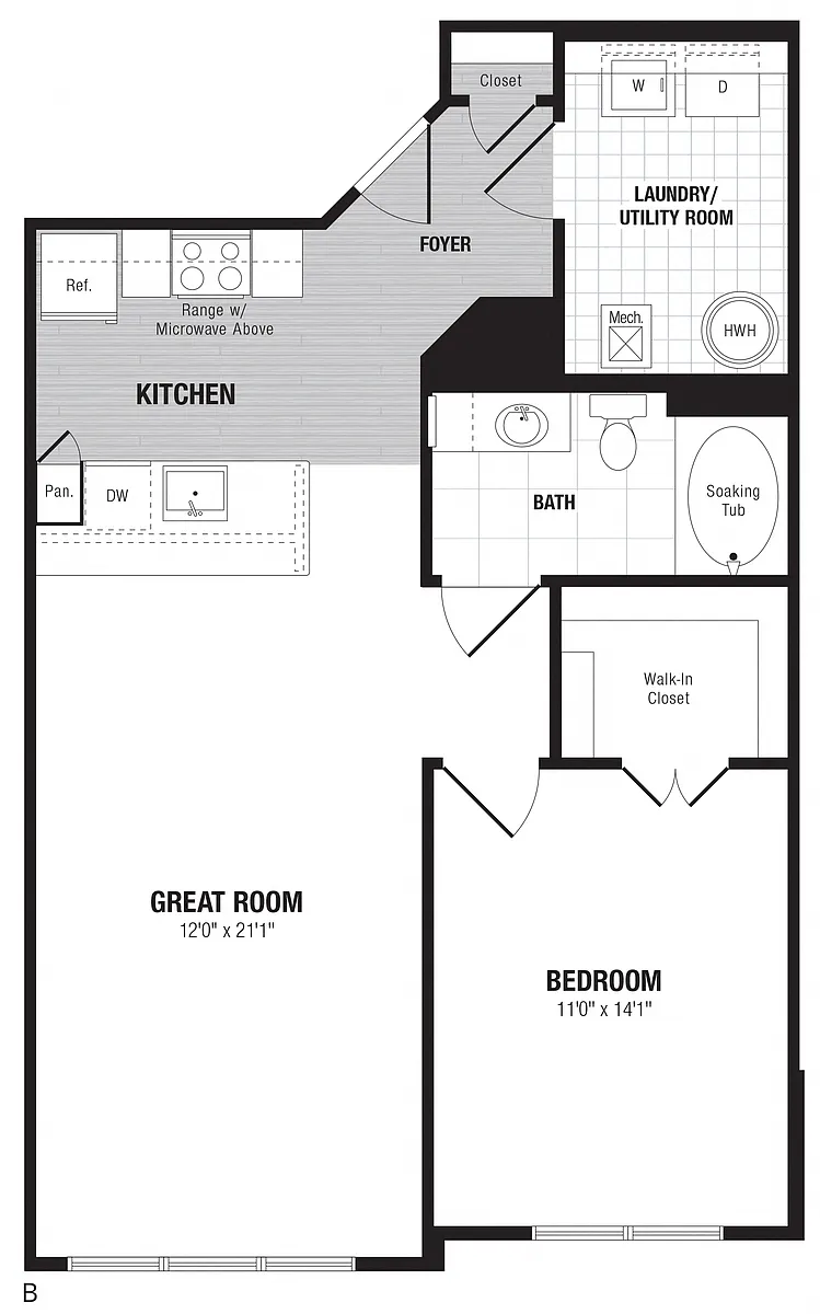 Floor plan 1 Bed/1 Bath-B