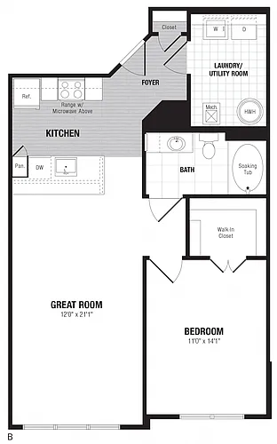 Floor plan 1 Bed/1 Bath-B