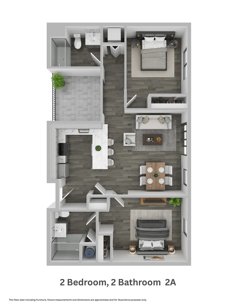 Floor plan Two Bedroom, Two Bathroom 2A (mkt)