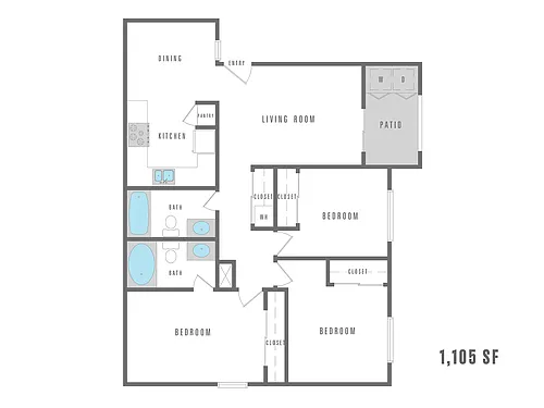 Floor plan 3 Bedroom 2 Bath