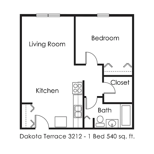 Floor plan 1 Bed 1 Bath | 540 sqft