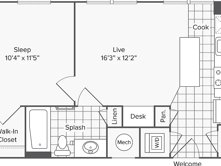 1 BR x 1 BA - F Floorplan 1 BR x 1 BA - F Floorplan