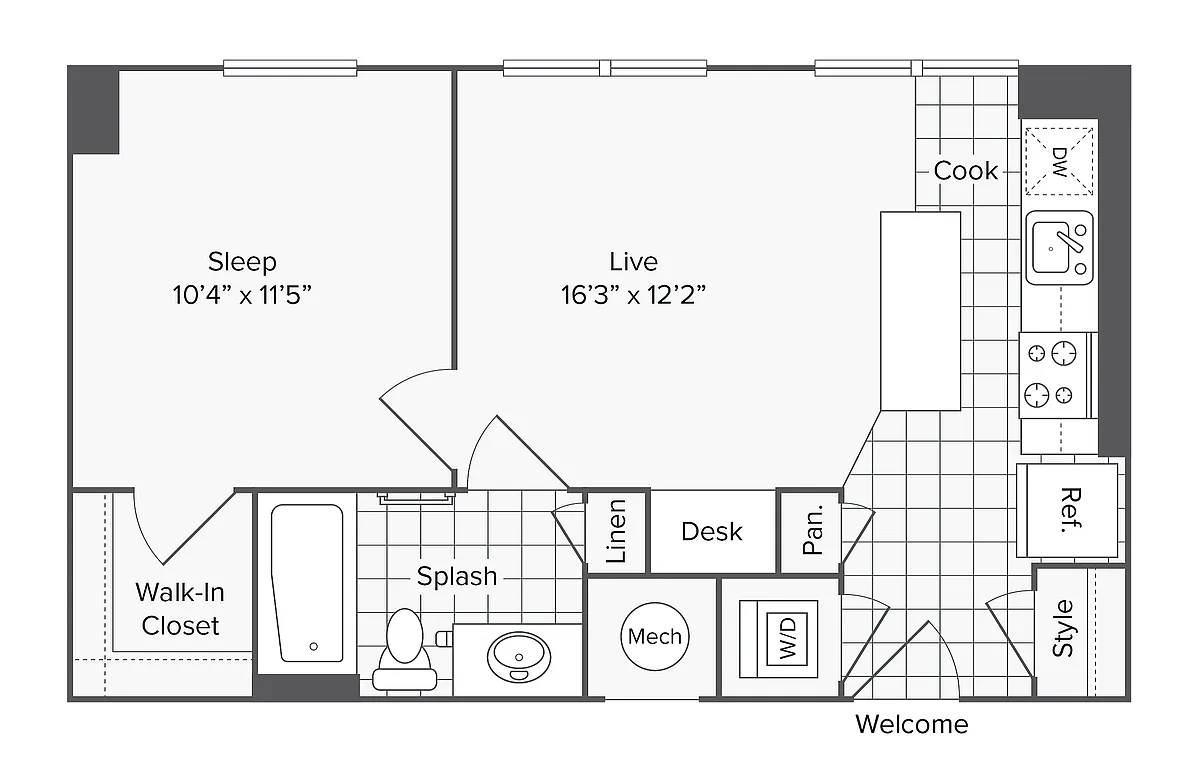 Floor plan 1 BR X 1 BA - F