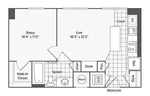 Floor plan 1 BR X 1 BA - A