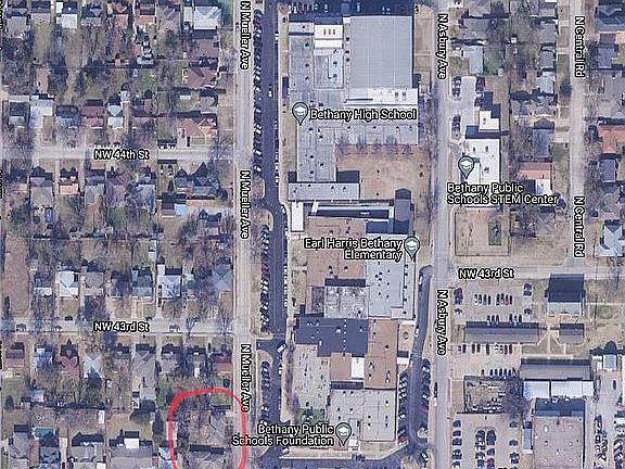 Aerial view circled in red