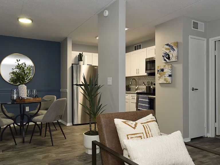 Kitchen + Dining with Hardwood Style Flooring