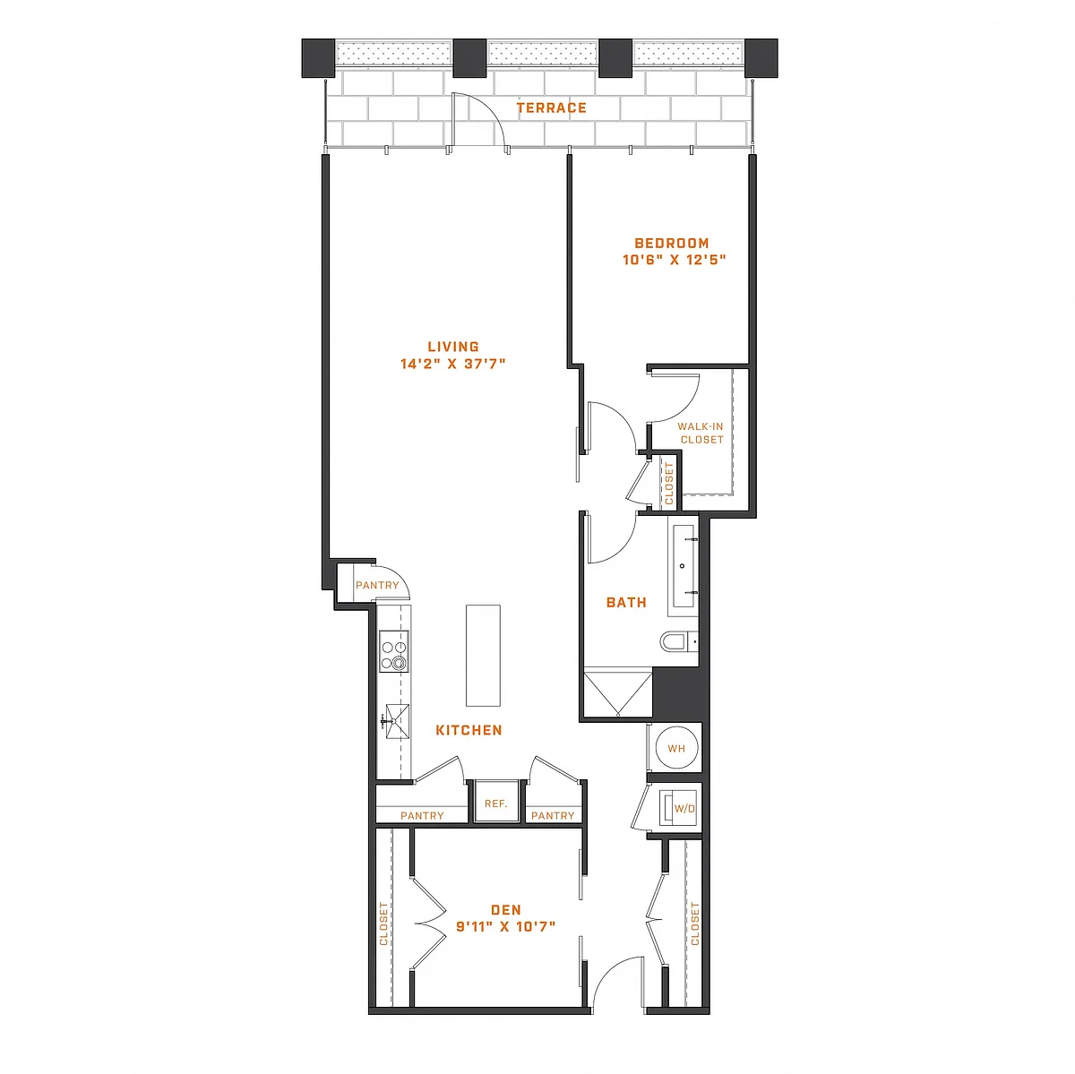 Floor plan 1 Bedroom Den - 1 Bath | AD10