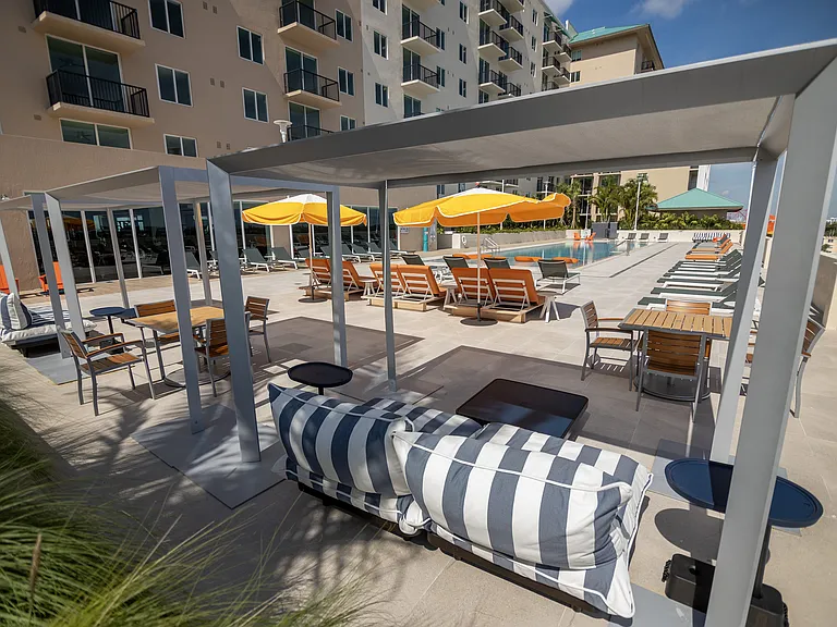 Poolside lounge area designed for comfort and relaxation