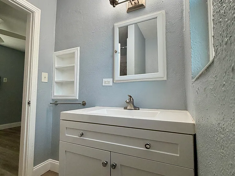 Large Bathroom Sink/Vanity, Built-In Shelves, & In-wall Mirror/Medicine Cabinet for extra storage
