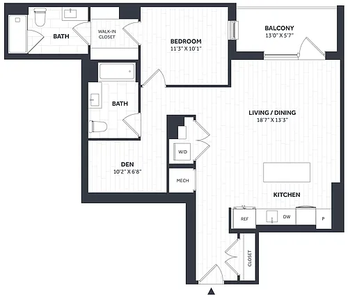 Floor plan 1 Bed/2 Bath Den- Stratos - BB02