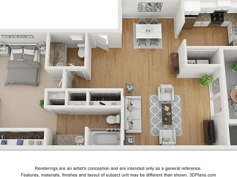 A photo of our 1x1.5 floor plan, The Tenley.