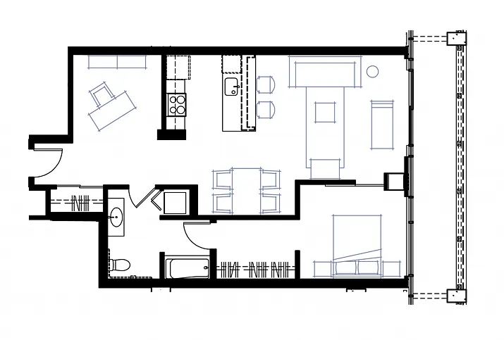 Floor plan One-Bedroom + Den H