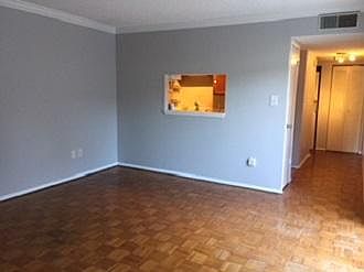 Den with pass through window to kitchen