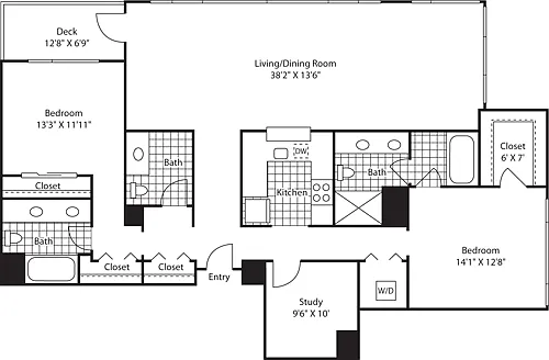 Floor plan 2 Bed SE Penthouse Corner Water