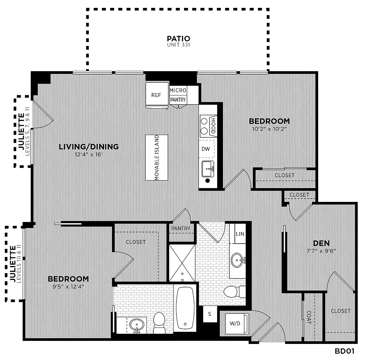 Floor plan 2 Bed - 2 Bath Den | Cora BD01
