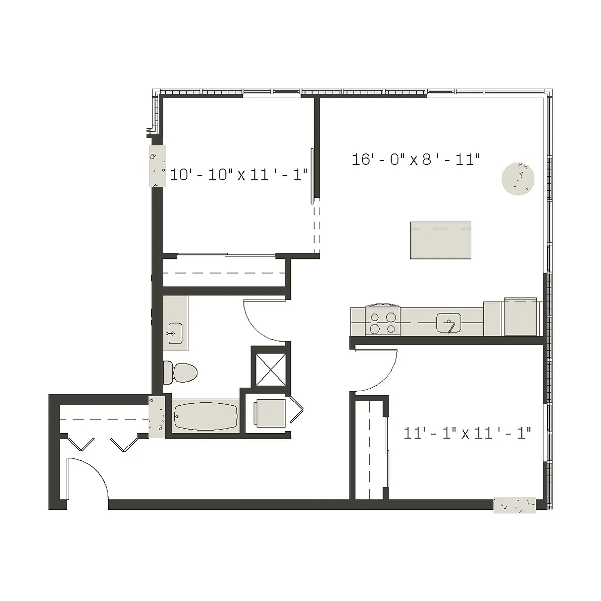 Floor plan 2 Bed/1 Bath-b1.1