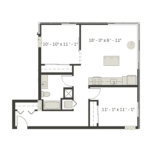 Floor plan 2 Bed/1 Bath-b1.1