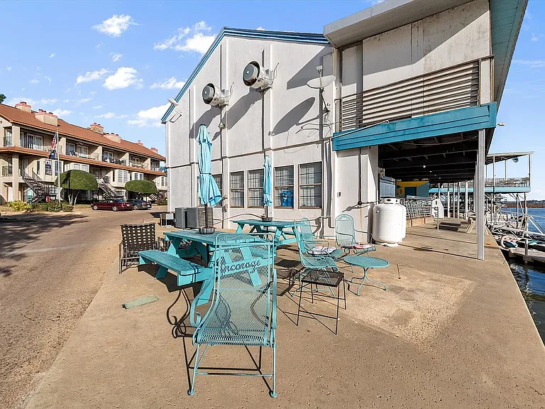 Patio/fishing spot, food right behind you at Tiki Hut