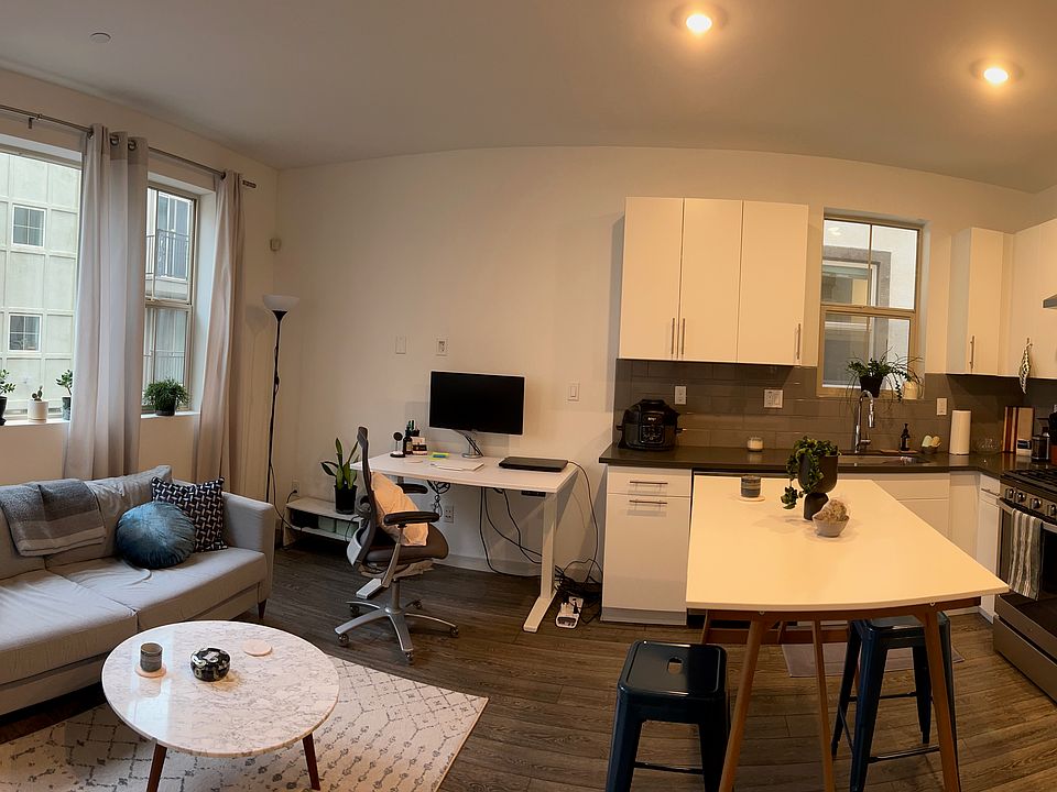 View from front door of living room and kitchen space