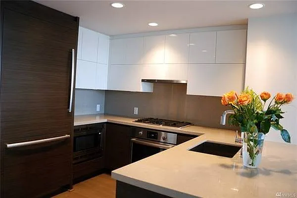 Built in over range Fan. Gas cooking. High end appliances.